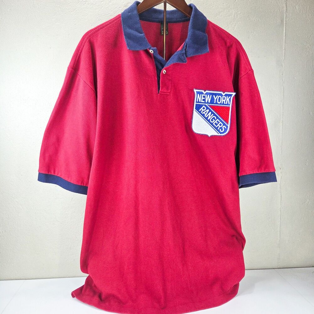 Vintage New York Rangers NHL Polo Shirt Colorblock Made in USA Men's XXL
